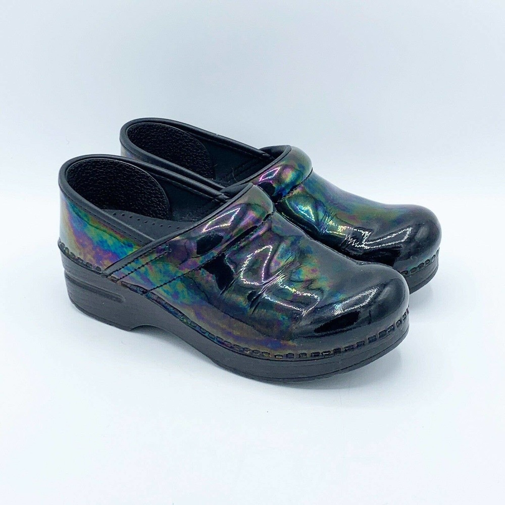 Dansko Stapled Professional Clog Iridescent Black Patent Comfort Shoe